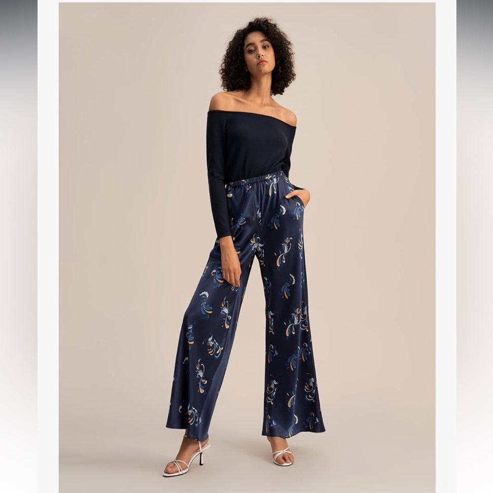 LilySilk Wide Leg Trousers Classic Paisley Print Soft Lightweight Pants XL